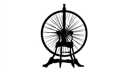 Silhouette of a spinning wheel vintage craft equipment isolated on white
