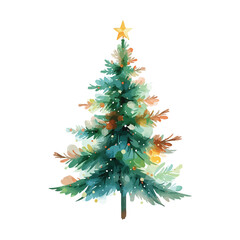 watercolor green christmas tree