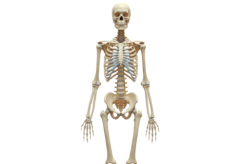 Isolated human skeleton anatomy, Halloween bone structure, anatomical skeleton model study