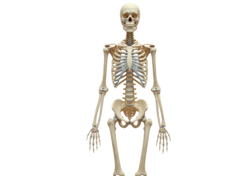 Isolated human skeleton anatomy, Halloween bone structure, anatomical skeleton model study