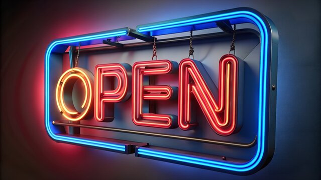 Vibrant neon open sign beckons customers into your business with its inviting glow and retro charm - Powered by Adobe