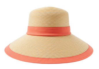 Isolated elegant women's sun hat, beach accessory with coral accent, summer fashion item