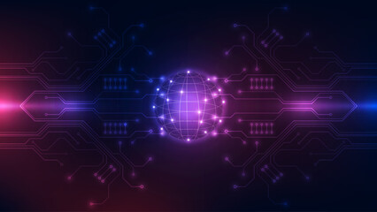 Futuristic Global Network Wireframe Background: Symmetrical Digital Circuitry and Data Communication