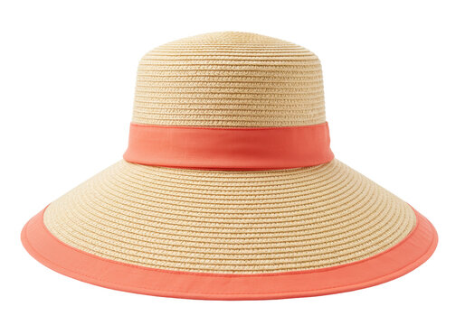 Isolated elegant women's sun hat, beach accessory with coral accent, summer fashion item - Powered by Adobe