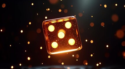 Glowing Golden Casino Dice Levitating in Dark Space with Bokeh Particles Symbolizing Luck and High Stakes - Powered by Adobe