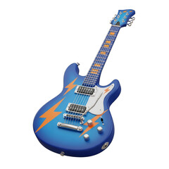 Obraz premium Watercolor Blue electric guitar with orange lightning bolts isolated on a transparent background