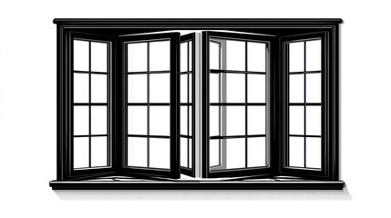 Black window frame with multiple panes isolated on a white background
