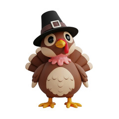 Fototapeta premium Watercolor Cartoon Pilgrim Turkey isolated on a transparent background