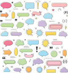 Colorful speech bubbles and design elements on white background