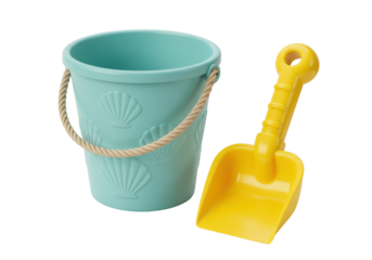 Isolated sand bucket and shovel for children, beach toy, beach play, summertime fun