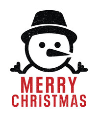 Distressed Snowman Graphic with Merry Christmas Text.