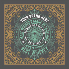Whiskey label with old frames	