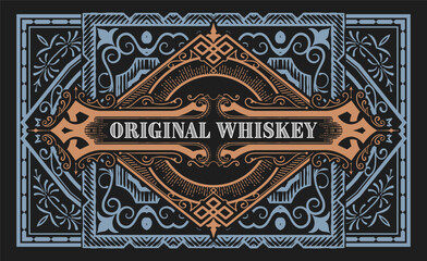 Whiskey label with old frames	