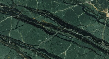 Green marble with white and black veins, close-up shot.