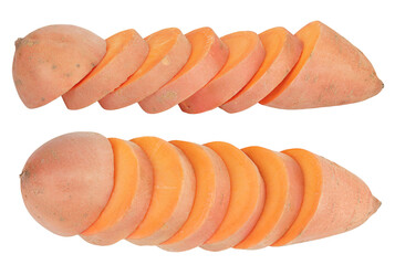 Sweet potato isolated on white background. Top view. Flat lay