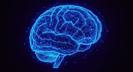 Fototapeta premium Abstract Blue Polygonal Mesh Human Brain Digital Health Science