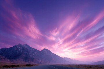 Majestic Mountains at Sunset: Witness the breathtaking display of nature's artistry as the sun dips below the horizon, painting the sky with hues of pink, purple, and gold.