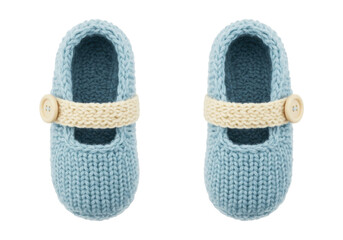 Isolated Pair of Knitted Baby Shoes with Cream Button Detail, Infant Footwear, Girl Dress-Up