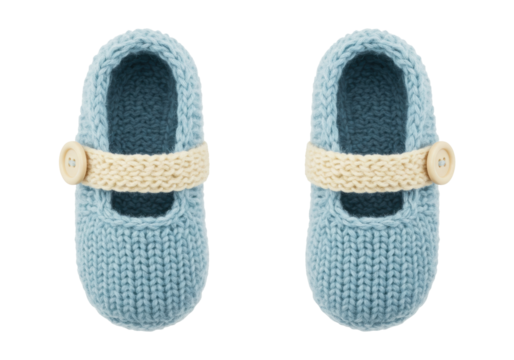 Isolated Pair of Knitted Baby Shoes with Cream Button Detail, Infant Footwear, Girl Dress-Up