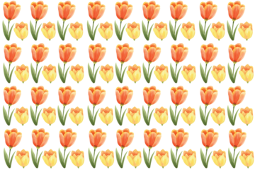 Seamless pattern of orange and yellow tulips
