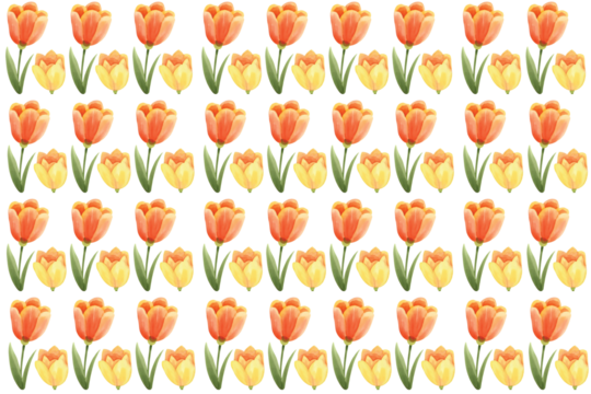 Seamless pattern of orange and yellow tulips