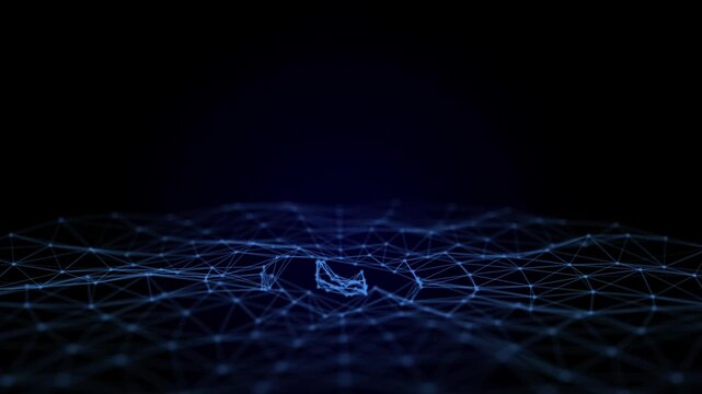 Abstract circle wave with moving dots. Flow of particles. Cyber technology. 3d rendering.