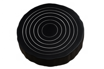 Black tree trunk cross section with concentric rings representing growth, age, and natural patterns on transparent background