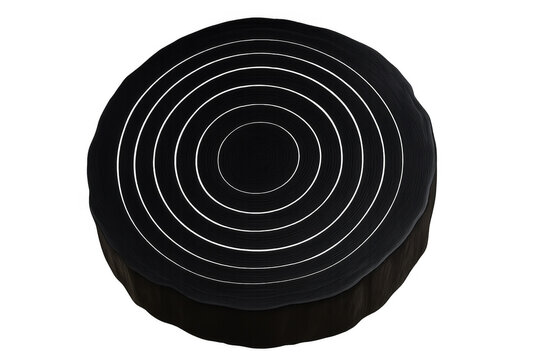 Black tree trunk cross section with concentric rings representing growth, age, and natural patterns on transparent background