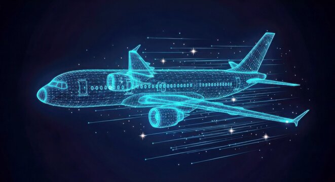 Abstract Vector Wireframe Airliner For Global Travel And Business