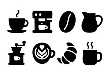 A cozy coffee scene showcases brewing equipment, coffee beans, and a freshly baked croissant, capturing the essence of morning rituals and cafe culture.