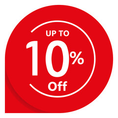 Up to 10 percent off promotional red circular badge design. Vector sticker for retail promotion, limited time offers, and super sales. Isolated PNG asset.