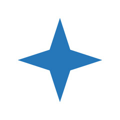 A simple blue fourpointed star shape on a white background.