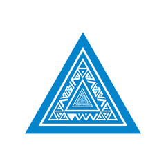 Blue Triangle Fractal Design with Intricate White Patterns.