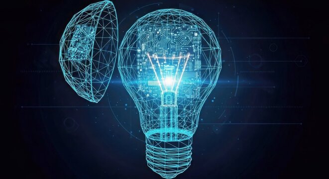 Digital Light Bulb With Outer Circuit Board Cyber Innovation Concept