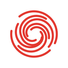 Red Swirling Vortex Abstract Graphic Design Element on White Background.