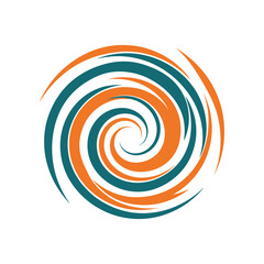 Vibrant spiral design with orange and teal colors creating a dynamic visual.