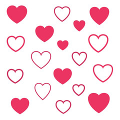 Romantic pink heart pattern with solid and outline hearts on white background. Love, Valentine's Day graphic design element.