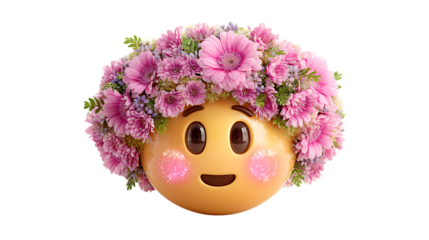 cute emoji with flower crown and glowing cheeks