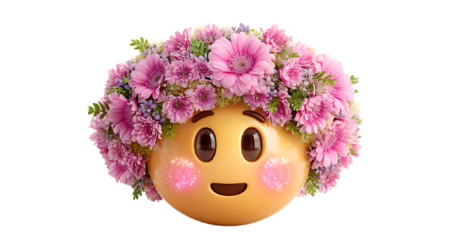 cute emoji with flower crown and glowing cheeks