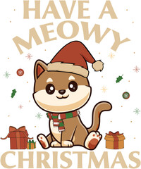 Have A Meowy Christmas T-Shirt cat Christmas Tee funny Holiday Tee for Cat Lovers gift