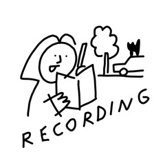 Recording audio in park, weird doodle minimalist line art