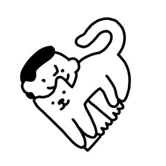 Edgy line tattoo doodle: abstract person and cat heart shape.