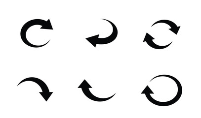 Circular rotate and refresh arrow icon set on white background.