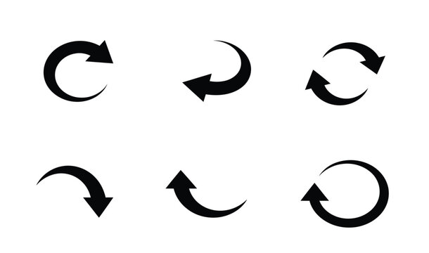Circular rotate and refresh arrow icon set on white background.