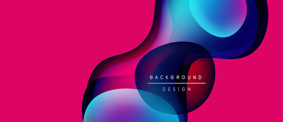 Abstract fluid shapes overlap vibrant pink backdrop. Modern design features gradient colors, creating dynamic visual effect. Text reads background design.