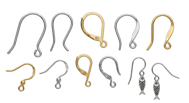 Diverse earring hooks isolated on transparent background