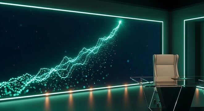 Modern Office with Rising Graph success business growth neon lig
