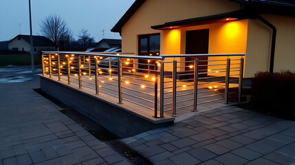 Modern outdoor stair railing with recessed LED strip li