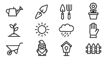 Gardening icons set minimal line art for designers and artists