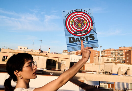 Mockup of Woman Holding beige folder